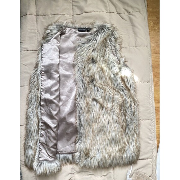 Rachel Zoe Size M Silver Faux Fox Fur Fluffy Hook Closure Vest Jacket Mob wife - Picture 7 of 15